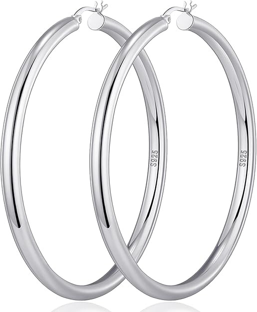 4mm Thick Gold Chunky Earrings Steling Silver Post Hoops Earrings For Women Hollow Tube Hoops Ear... | Amazon (US)