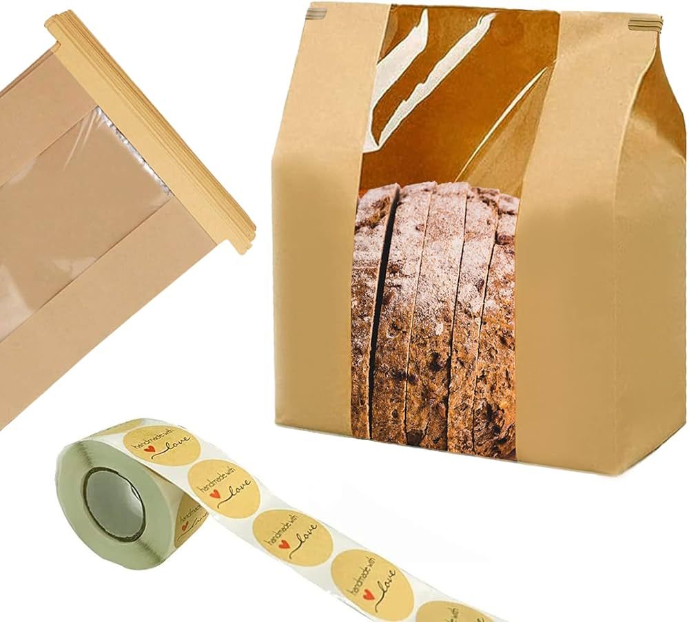 100 Pack Large Kraft Paper Bread Bags for Homemade Bread Loaf Bags 14" x 8.3" x 3.5" with Tin Tie... | Amazon (US)