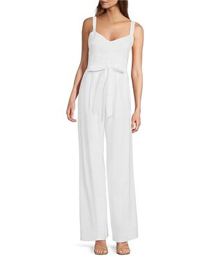 Antonio Melani Elise Stretch Linen Sweetheart Neck Sleeveless Tie Waist Jumpsuit | Dillard's | Dillard's