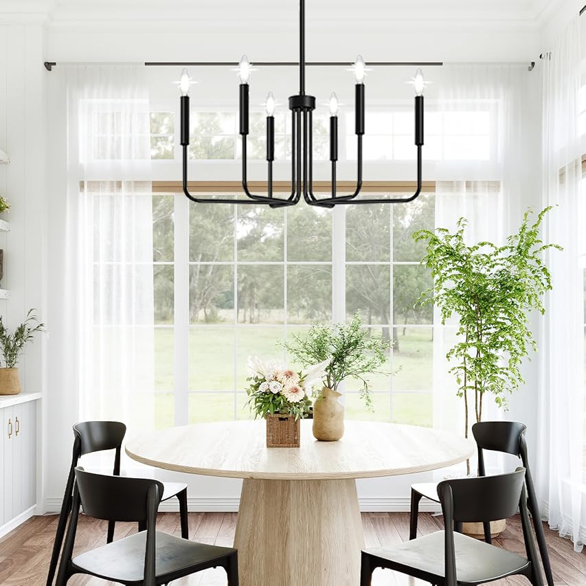 Black Chandelier, 6-Light Farmhouse Chandelier for Dining Room Lighting Fixtures Hanging, Dining ... | Amazon (US)