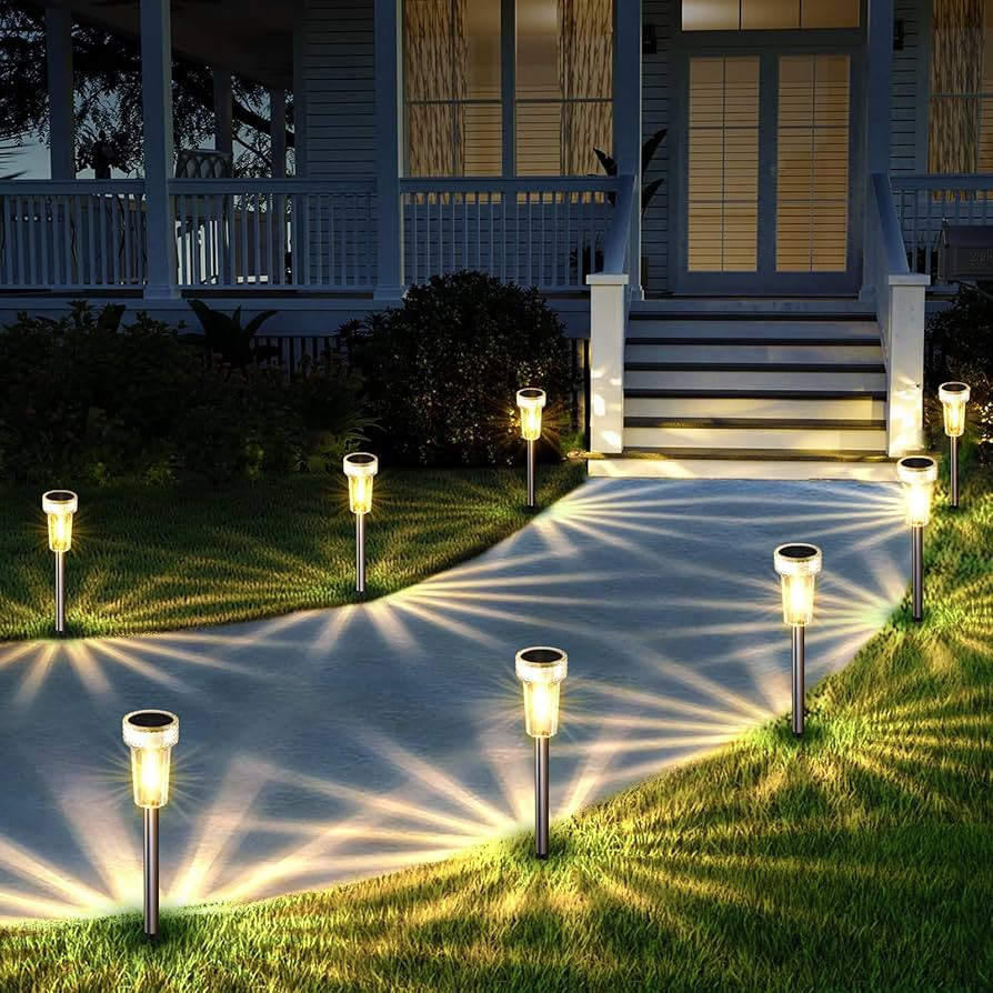 Solar Lights Outdoor Waterproof, 8 Pack Stainless Steel Solar Pathway Lights Tungsten Bulb Waterp... | Amazon (US)
