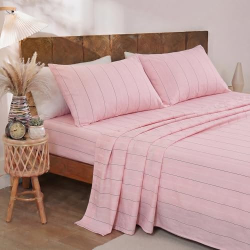 Merryword Pink Pinstripe Sheet Set Full Size - 100% Cotton Striped Bedding 4 Pieces, Soft Breathable Percale Weave, 17.5” Deep Pocket, Luxury Linen Like, All Season Comfort | Amazon (US)