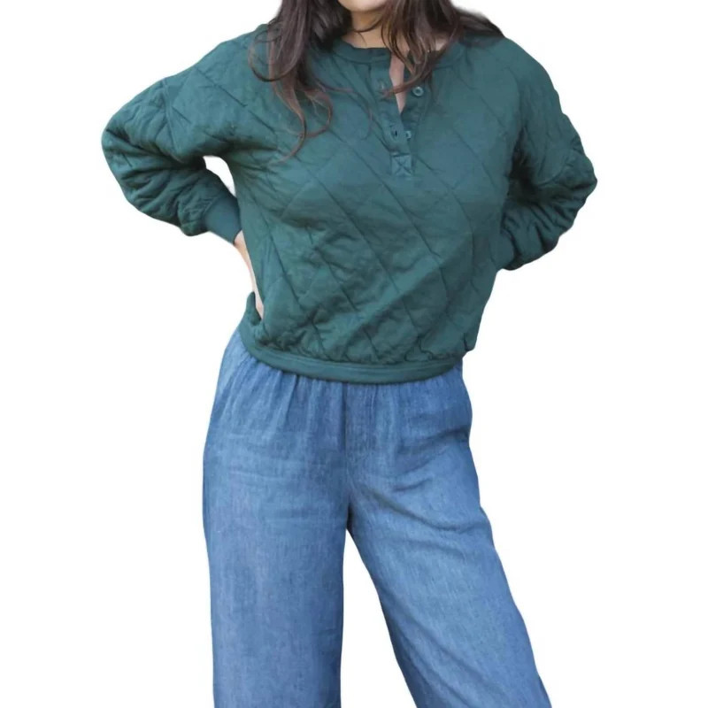 Stateside Quilted Oversized Henley Pullover - Green - XS | Verishop