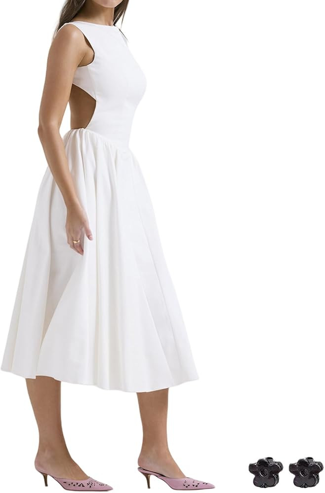 Strapless Wedding Guest Dress, Womens Summer Round Neck Sleeveless Backless Graduation Solid Colo... | Amazon (US)