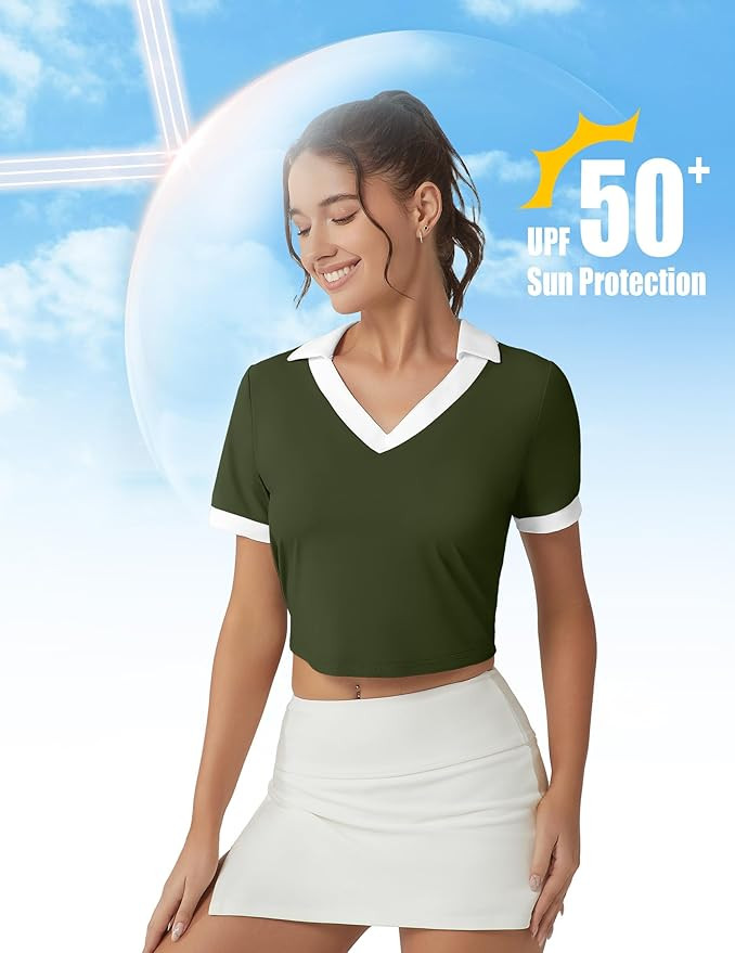 Workout Polo Shirts for Women Short Sleeve Crop Top Quick Dry Cropped Tennis Athletic Sports T-Sh... | Amazon (US)