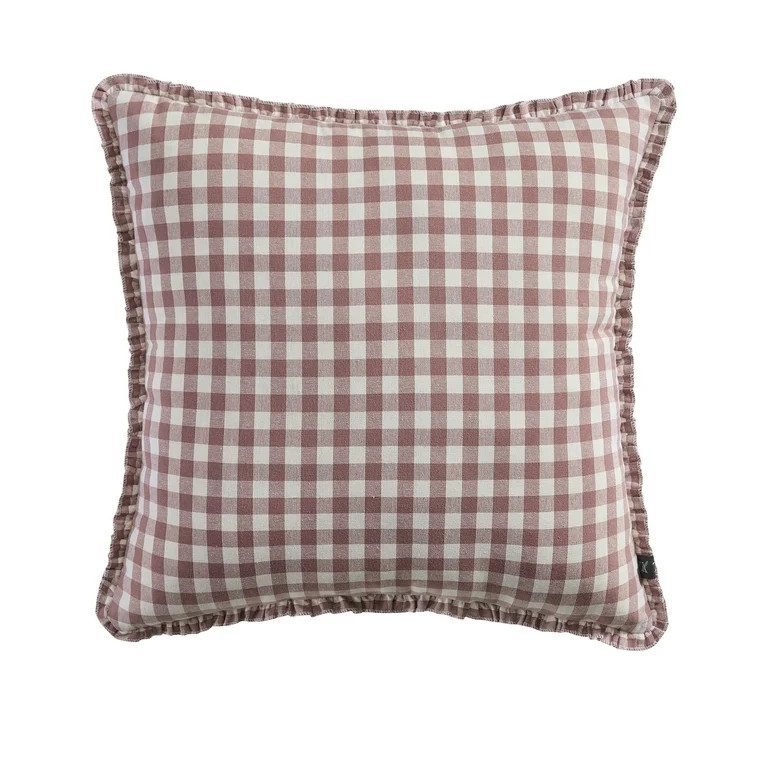 My Texas House 20" x 20" Gingham Plaid Dusty Mauve Reversible Decorative Pillow | Walmart (US)