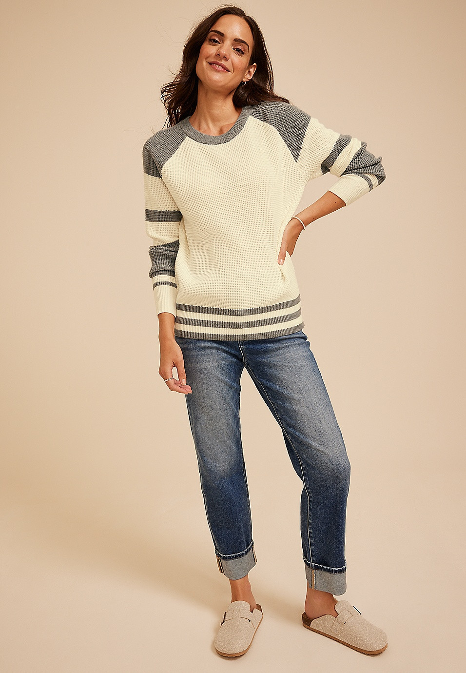 Colorbolck Waffle Stitch Sweater | Maurices