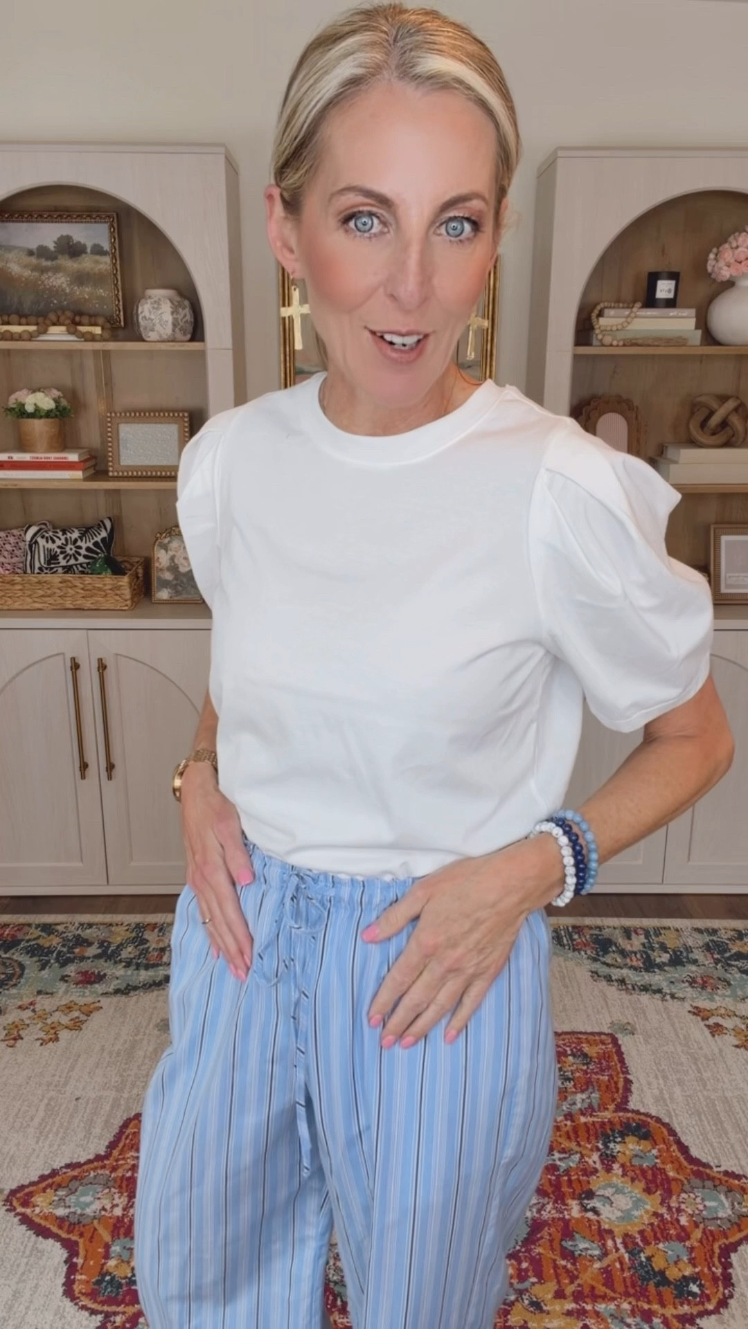 Trending pool on straight leg pants perfect for evening strolls or relaxed night… These are made from 100% cotton, have pockets, stretcher on the waist with a tie wearing a size small. ($35 and trending on Target) 