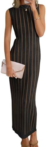 Wenrine Womens Sleeveless Sweater Dress Mock Neck Ribbed Knit Fall Tank Maxi Dresses | Amazon (US)