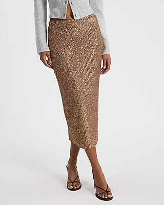 High Waisted Sequin Midi Skirt | Express