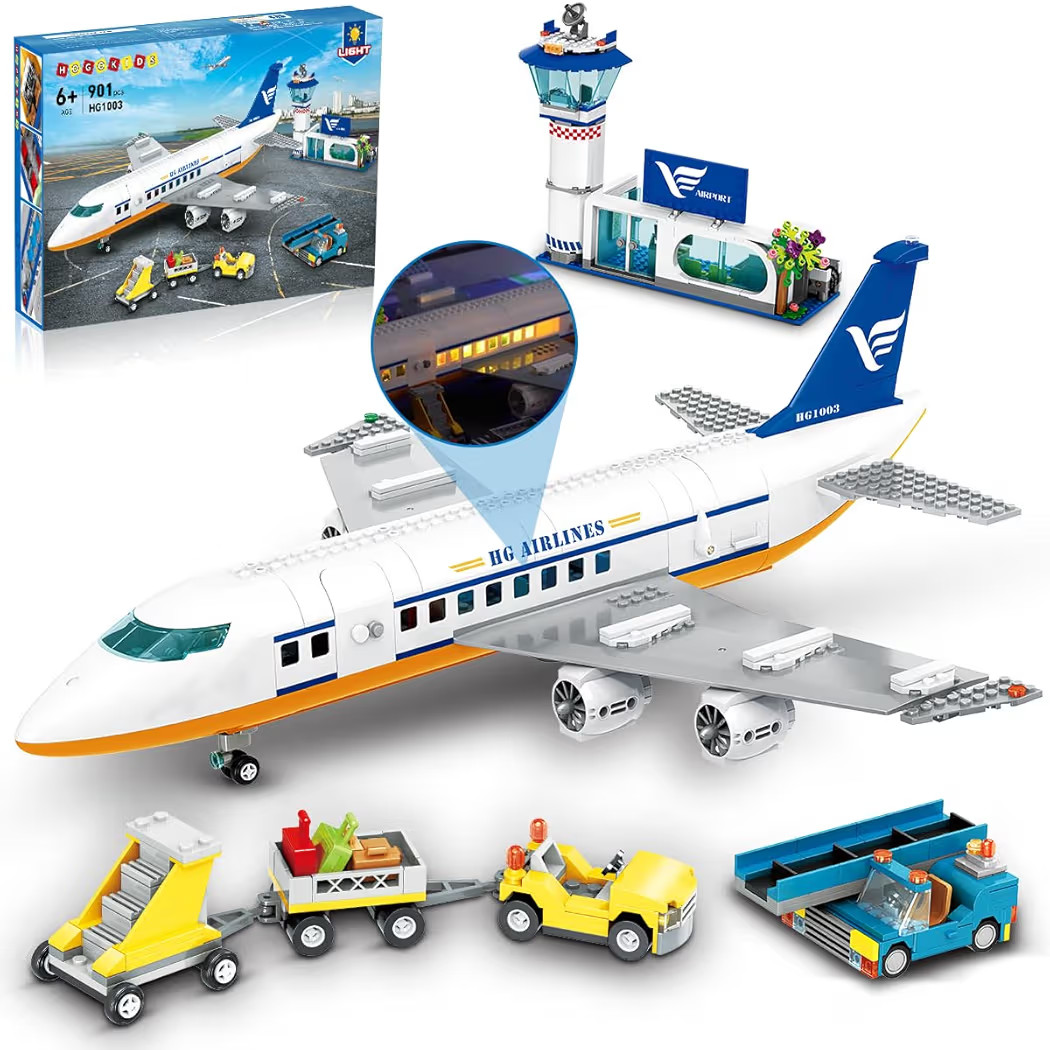 HOGOKIDS City Passenger Airplane Building Set with LED Light, 901 PCS Plane Building Blocks with ... | Amazon (US)