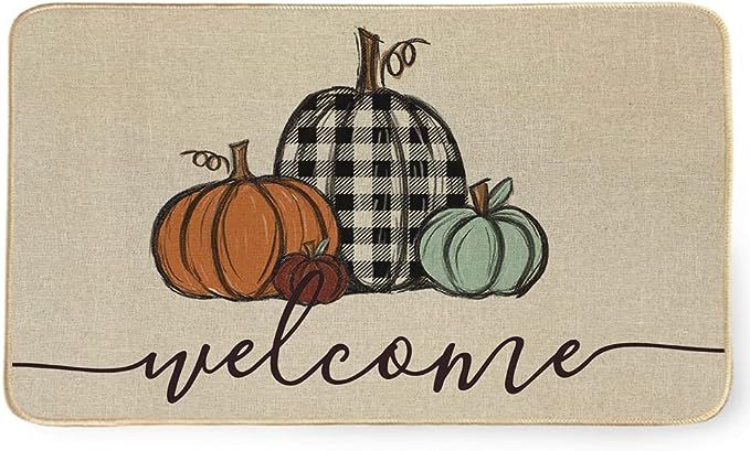 Welcome Fall Door Mat 17 x 29 Inch, Seasonal Pumpkin Decorative Doormat Non-Slip Rubber Rugs for ... | Amazon (US)