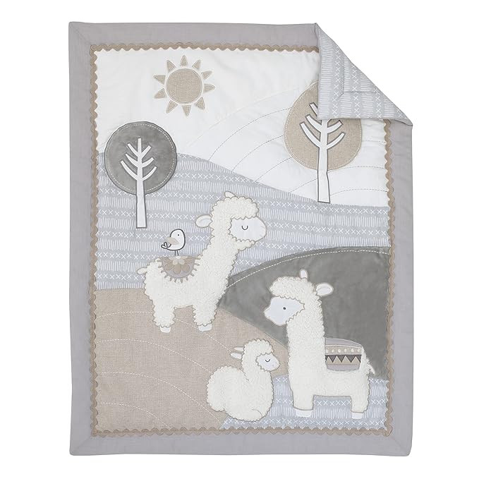 NoJo Mama's Little Llama Grey, White and Charcoal 4 Piece Nursery Crib Bedding Set - Comforter, C... | Amazon (US)