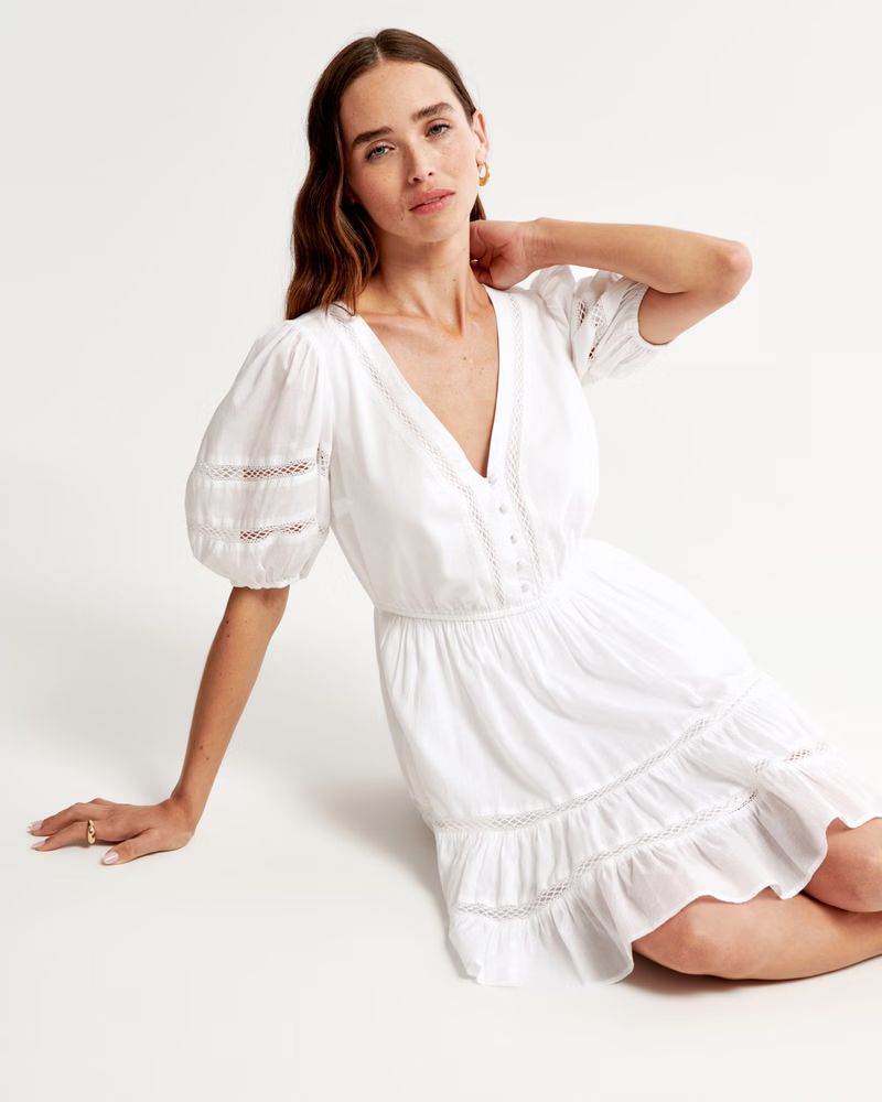 Puff Sleeve Button-Through Mini Dress | Abercrombie & Fitch (US)