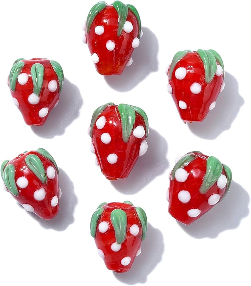 Stiesy 30 Pcs Glass Strawberry Beads for Jewelry Making Cute Red Fruit Lampwork Beads with Holes ... | Amazon (US)