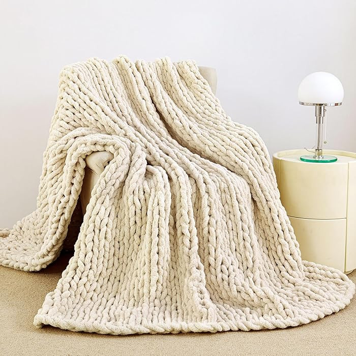 Admitrack Chunky Knit Blanket Throw 51"x63", 100% Hand Knit Chenille Throw Blanket for Sofa & Hom... | Amazon (US)