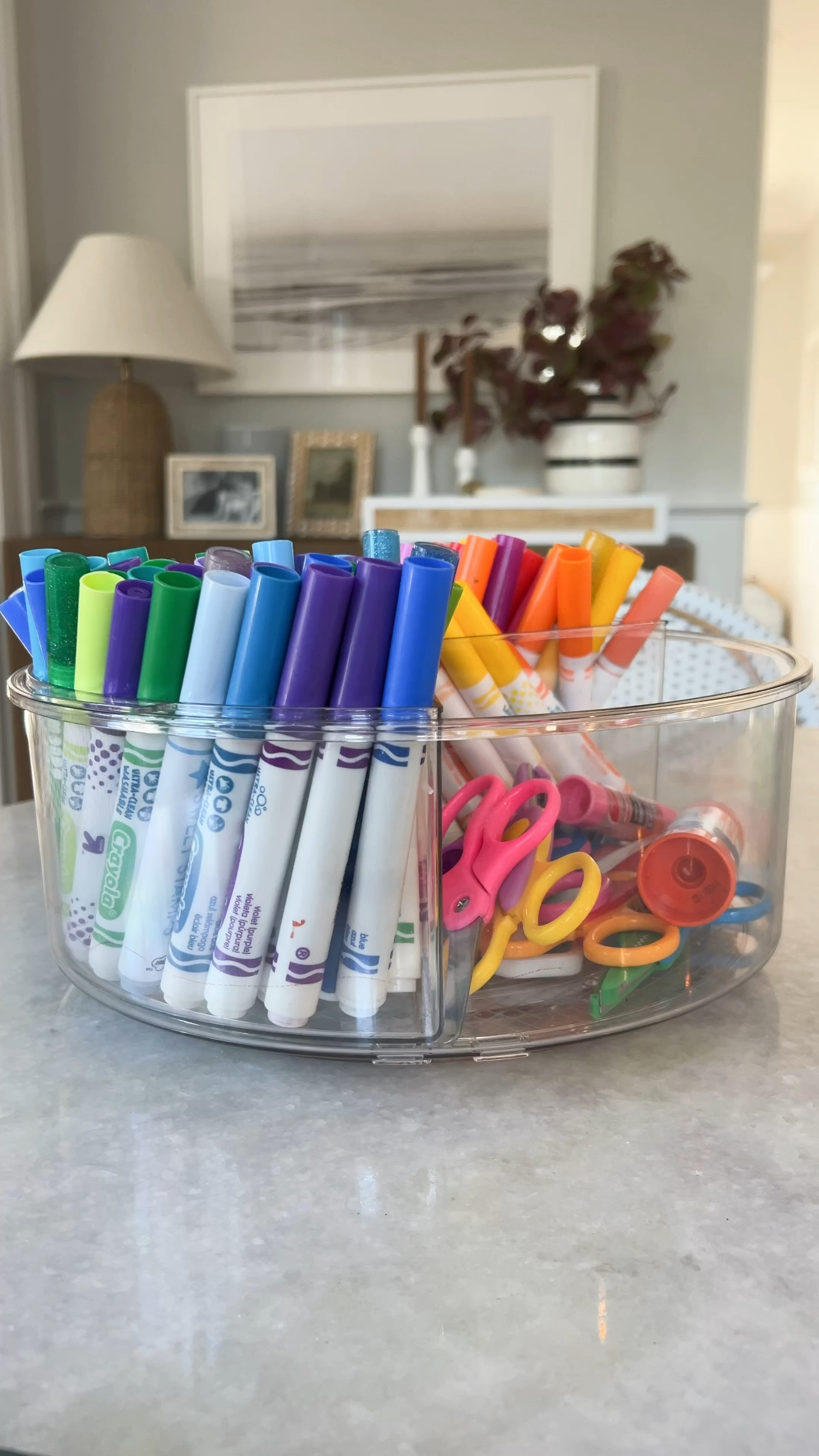 My favorite new way to organize the kids’ markers! This turntable has removable sections so you can organize craft supplies by color and pull out the bins for use. Plus it spins like a dream. My kids love it! 

#LTKVideo #LTKfamily #LTKkids