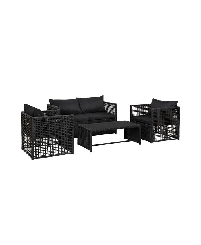 Westin Furniture 4-Piece Woven Rattan Wicker Sofa Set with Cushion & Reviews - Furniture - Macy's | Macys (US)