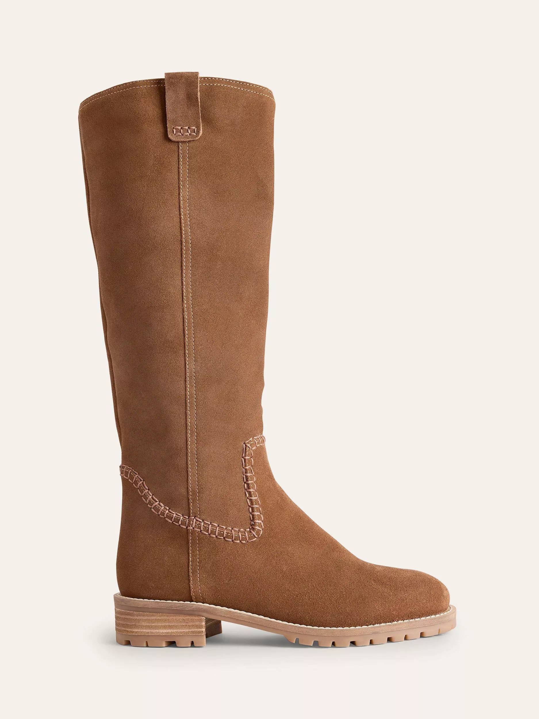Boden Suede Flat Knee High Boots, Tan | John Lewis (UK)