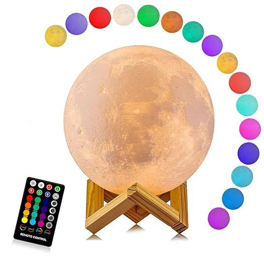 Moon Lamp, LOGROTATE 16 Colors LED 3D Print Moon Light with Stand & Remote&Touch Control and USB ... | Amazon (US)
