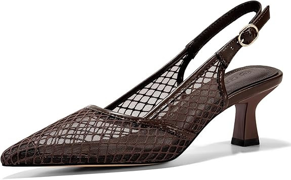 Coutgo Women's Slingback Kitten Low Heels Mesh Pumps Closed Pointed Toe Wedding Work Dress Shoes | Amazon (US)