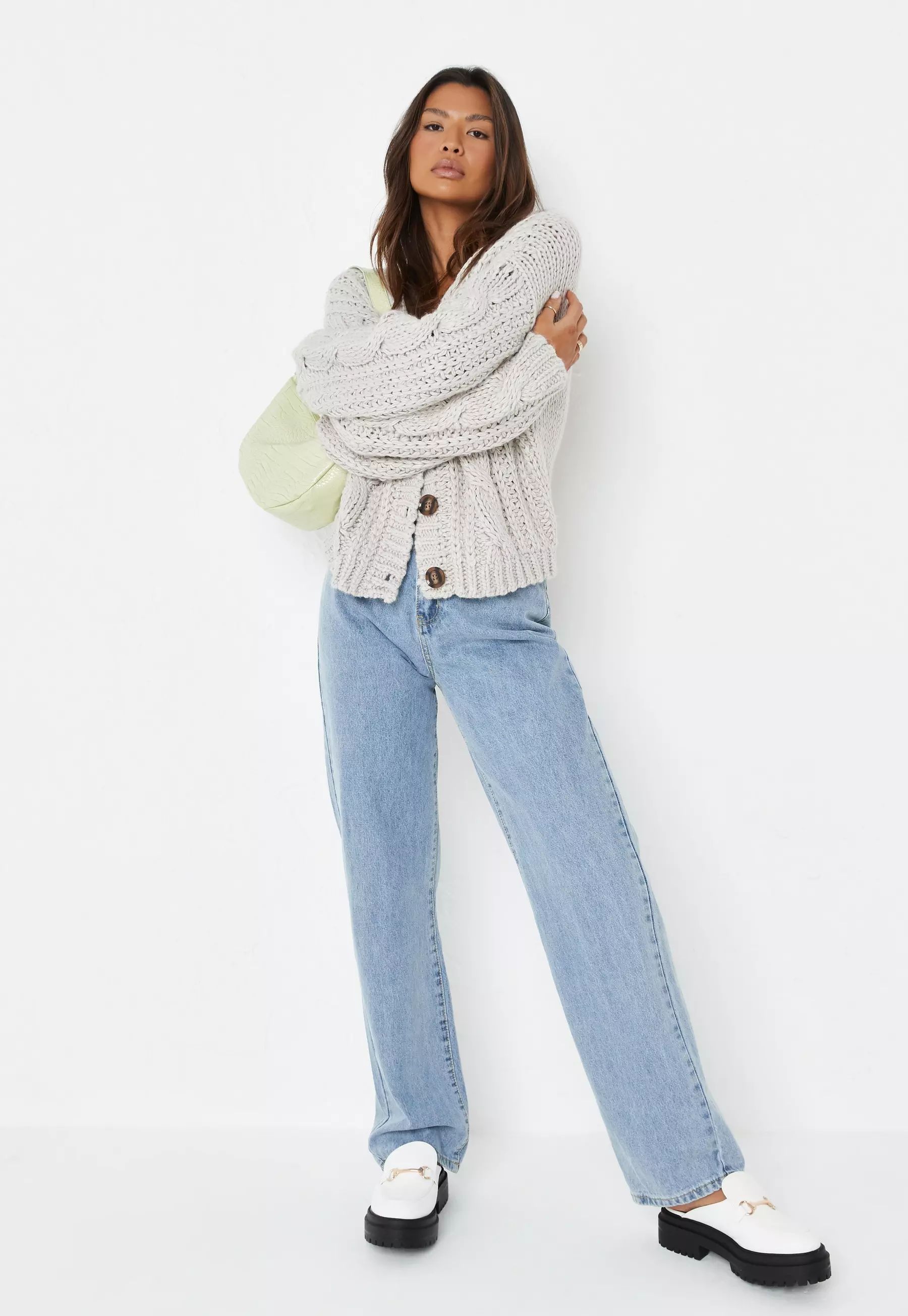 Missguided - Recycled Stone Cropped Hand Knit Cardigan | Missguided (US & CA)