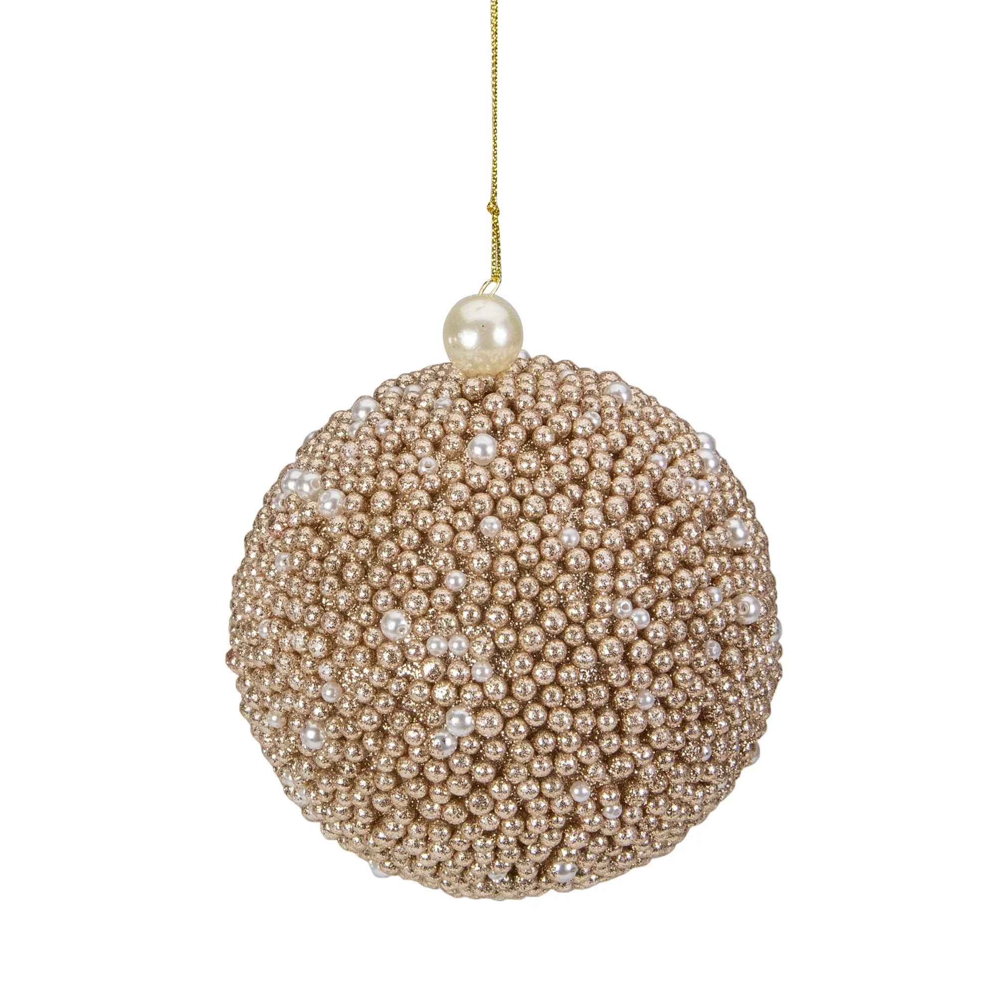 Northlight 4" Gold Glitter Beaded Christmas Ball Ornament | Walmart (US)