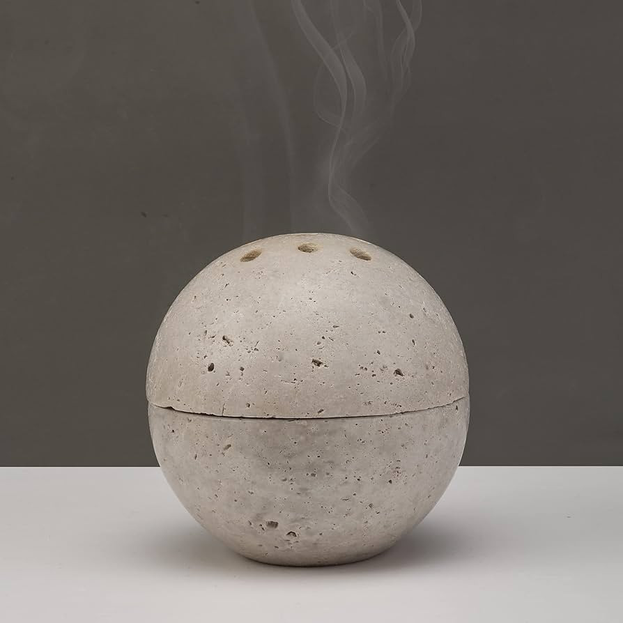 Natural Round Incense Holder, Minimalist Travertine Incense Burner for Cones, Coil Incense, with ... | Amazon (US)