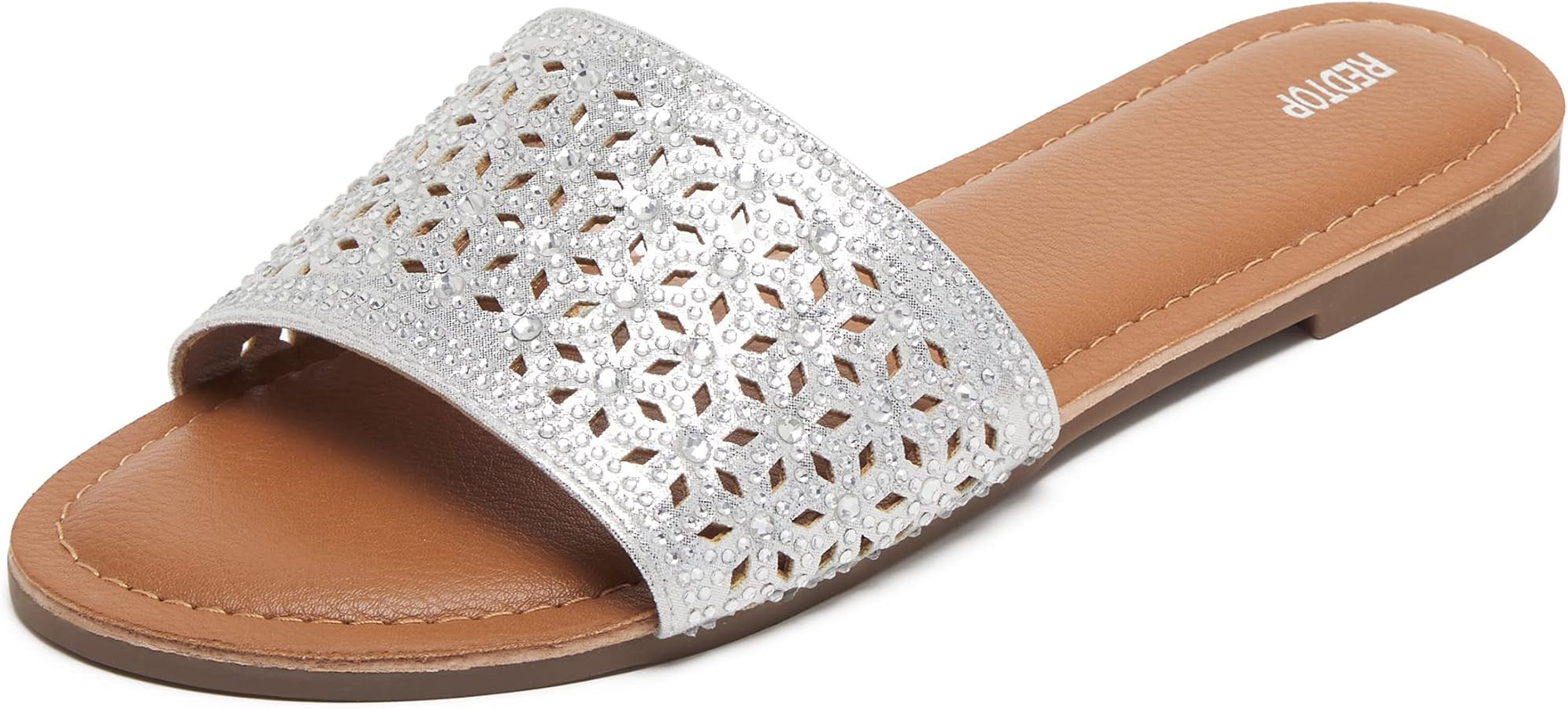 REDTOP Women's Rhinestone Sandals Slide Glitter Bling Casual Sandal Flat Open Toe Sparkle Slides | Amazon (US)