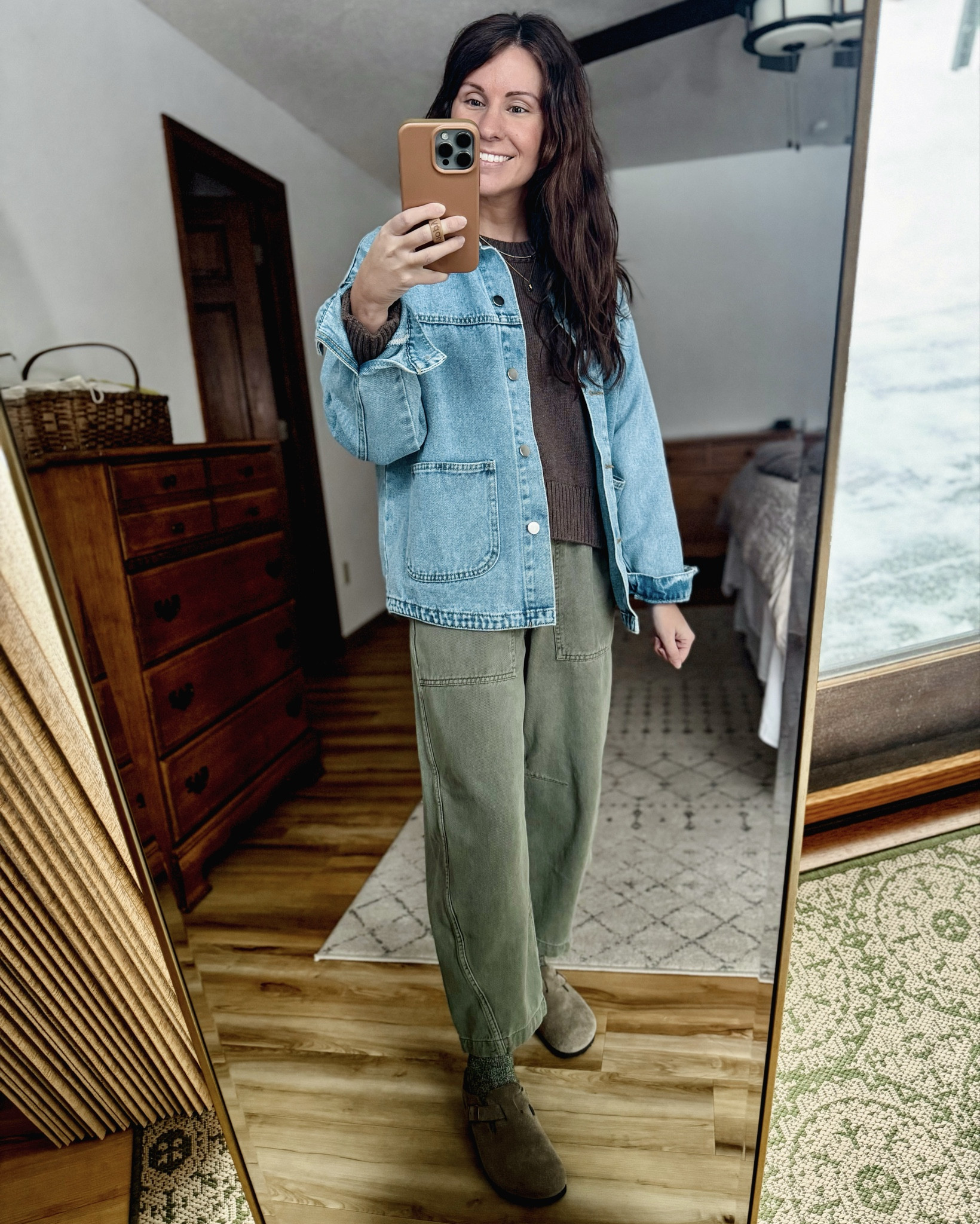 Wearing small in my sweater (finally back in stock and one of my favorite sweaters! This is brown and I also own the tan/speckled beige), xs in my denim jacket, xs petite/short in my barrel pants (also own the tan/brown) and 6 in my Birkenstock clogs 

#LTKPetite #LTKSeasonal #LTKgrwm