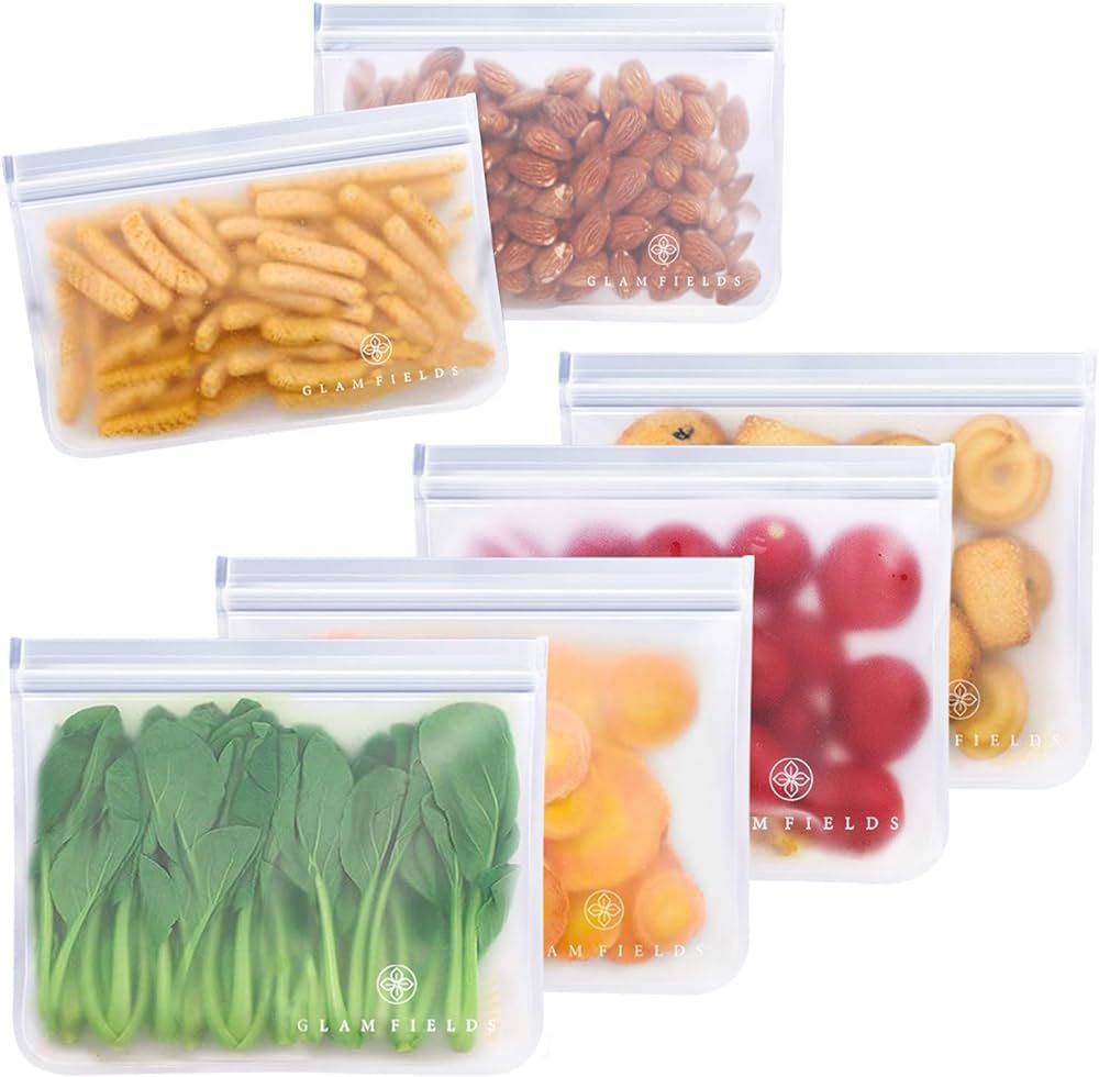 GLAMFIELDS Reusable Sandwich Bags - 6pack reusable food storage bags - Glamfields BPA Free Leak-p... | Amazon (US)