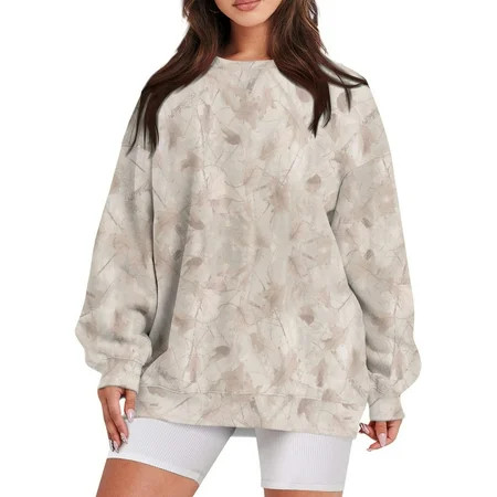 ZKIRBJV Camo Camo Hoodies for Women Oversize Maple Leaf Graphic Long Sleeve Hoodies Aesthetic Sweatshirt Crewneck Fall Outfits with Pockets Beige 2XL | Walmart (US)