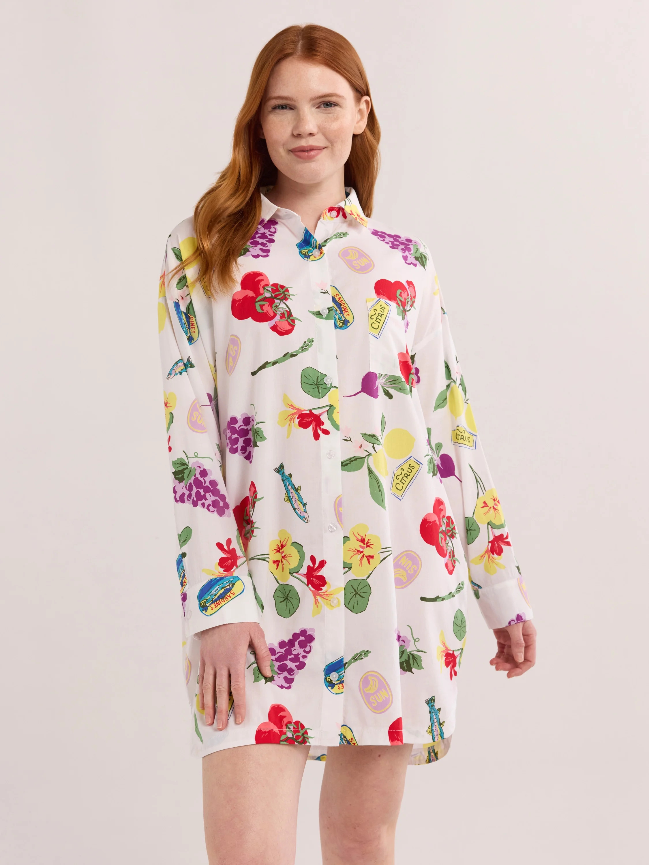 Joyspun Women’s Woven Long Sleeve Button Front Sleepshirt, Sizes XS-3X | Walmart (US)