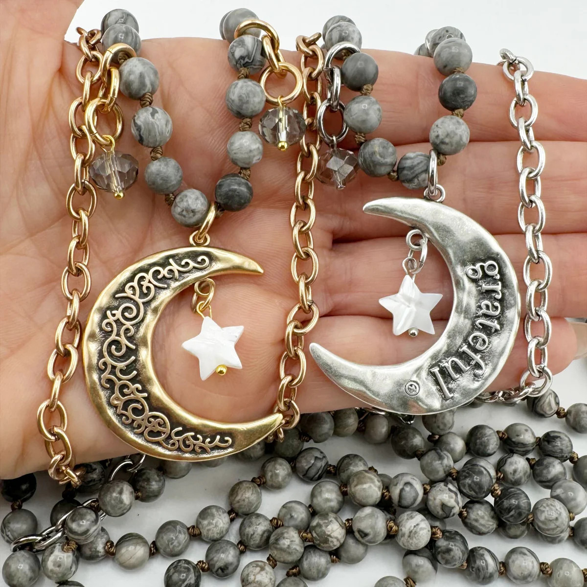 GRATEFUL | CRESCENT MOON | Long Chain Fusion | Katia Designs