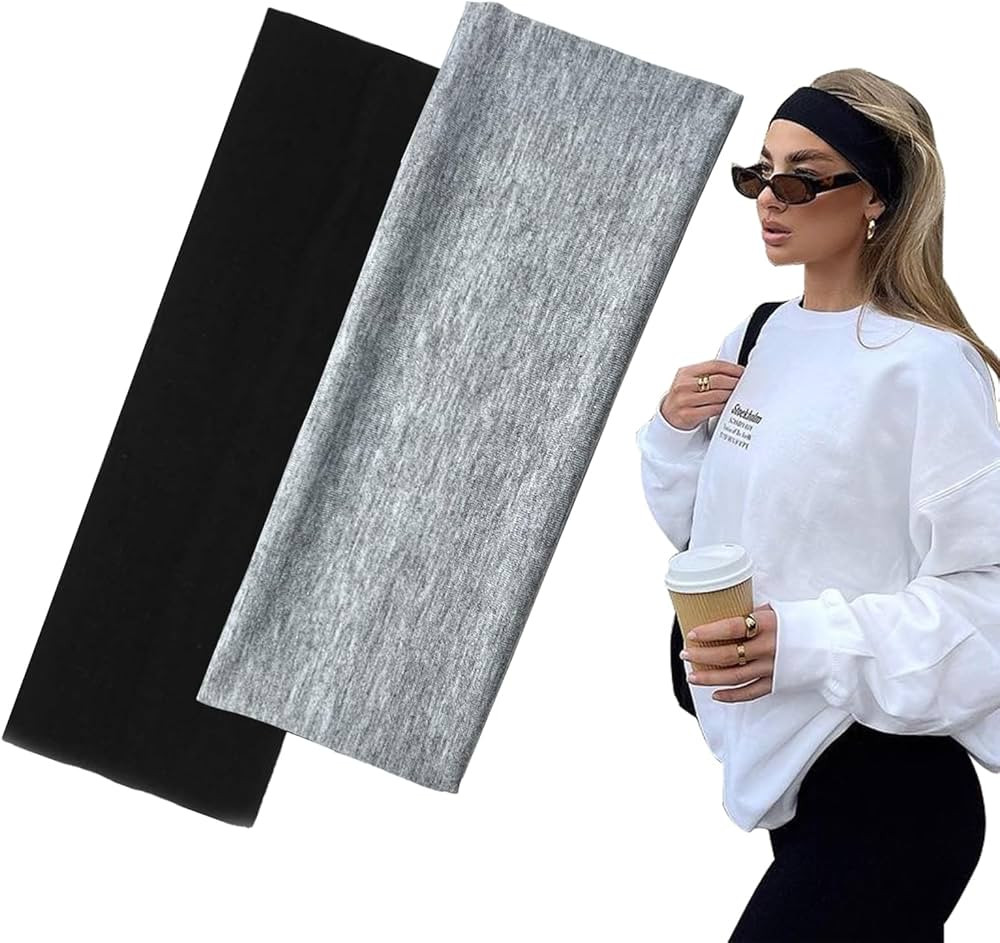 7cm Wide Black Headbands for Women Men, Yedtreg 2pack Fashion Head Bands for Women's Hair, Soft F... | Amazon (UK)