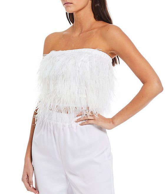 Anna Woven Cropped Feather Strapless Blouse | Dillards