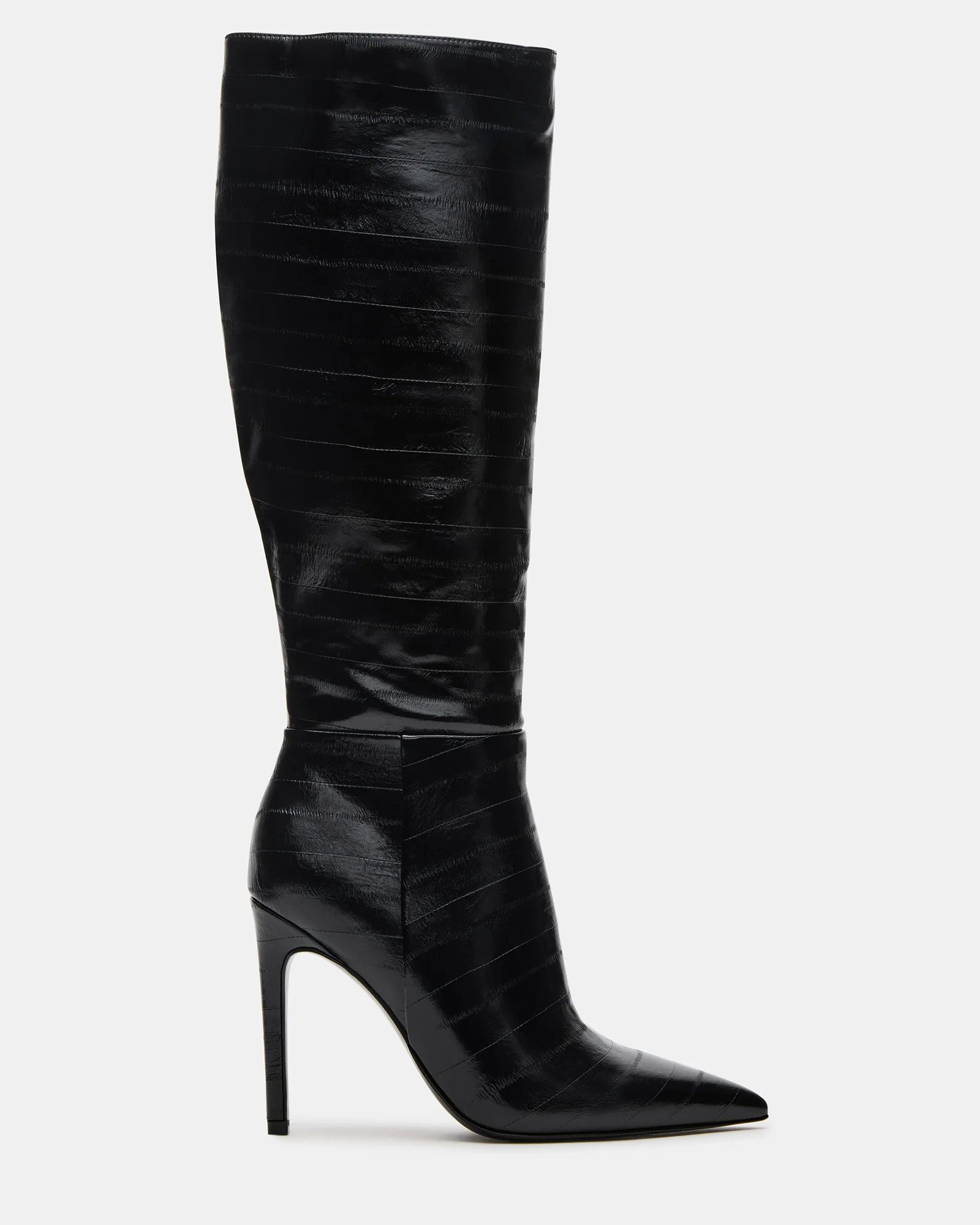 NITRO Black Eel Wide Calf Pointed-Toe Stiletto Heel Knee-High Women's Boots | Steve Madden (US)