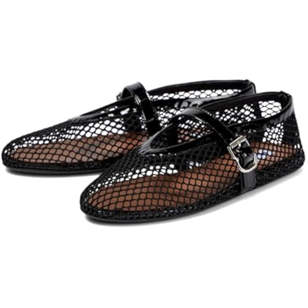 GERULATA Women's Mesh Ballet Flats Buckle Strap Comfortable Ballerina Shoes Ladies Wide Width Casual | Amazon (US)