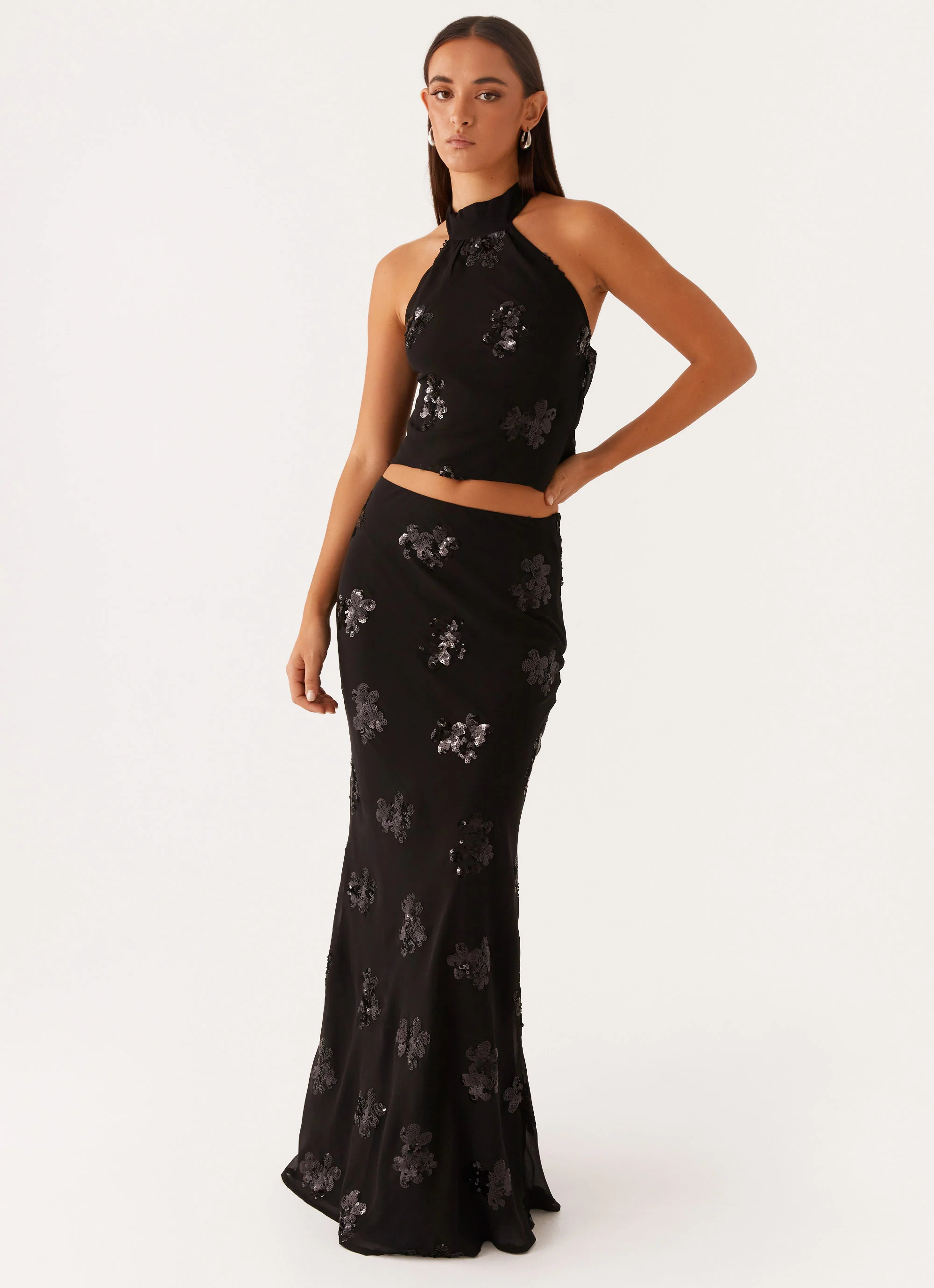 Only Girl Sequin Maxi Skirt - Black | Peppermayo (Global)