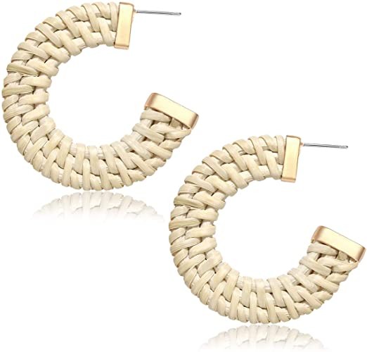 MOLOCH Rattan Earrings for Women Handmade Straw Wicker Braid Hoop Earrings Lightweight Geometric ... | Amazon (US)