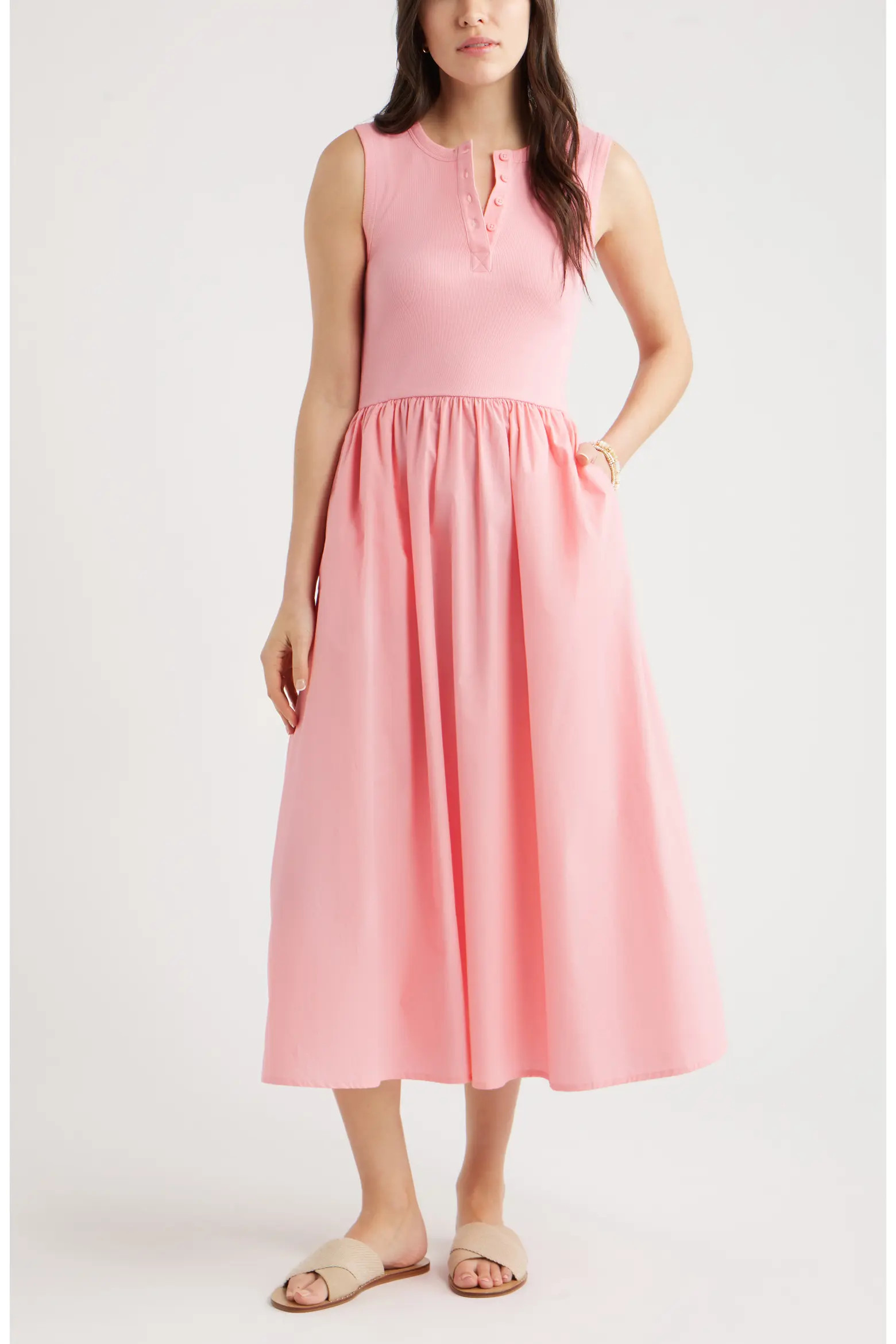Sleeveless Mixed Media Midi Dress (Women) | Nordstrom | Nordstrom