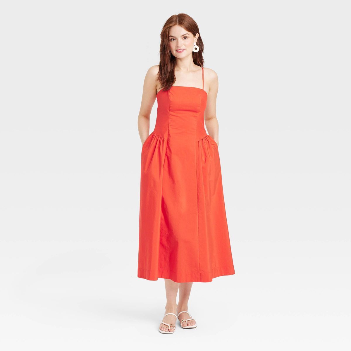 Women's Dropped Waist Midi A-Line Dress - A New Day™ Red 8 | Target