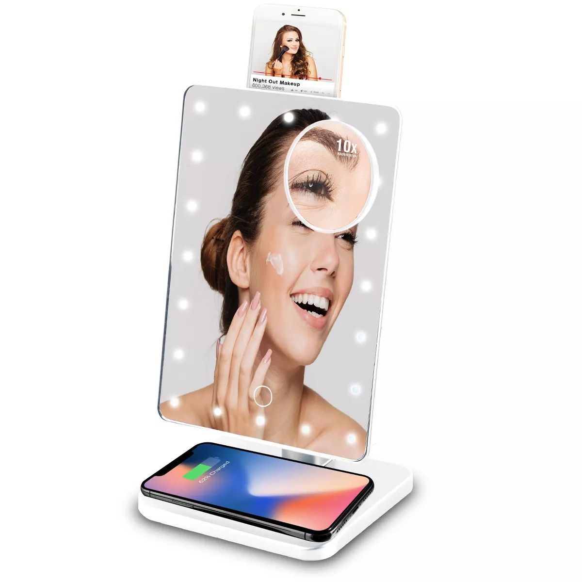 Brookstone Light-up Vanity Makeup Mirror 10x Magnification with Bluetooth Speakers and Qi Wireles... | Target