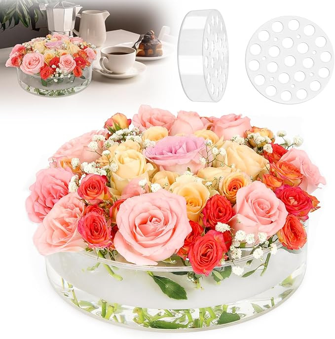 10 Inch Acrylic Flower Vase for Wedding Centerpieces Round, Circular Clear Wide Low Floral Vases ... | Amazon (US)