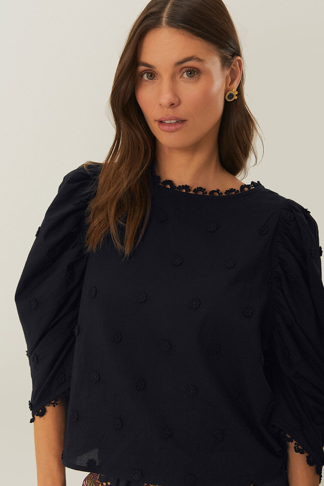 Black 3D Flowers Blouse | FarmRio (US)