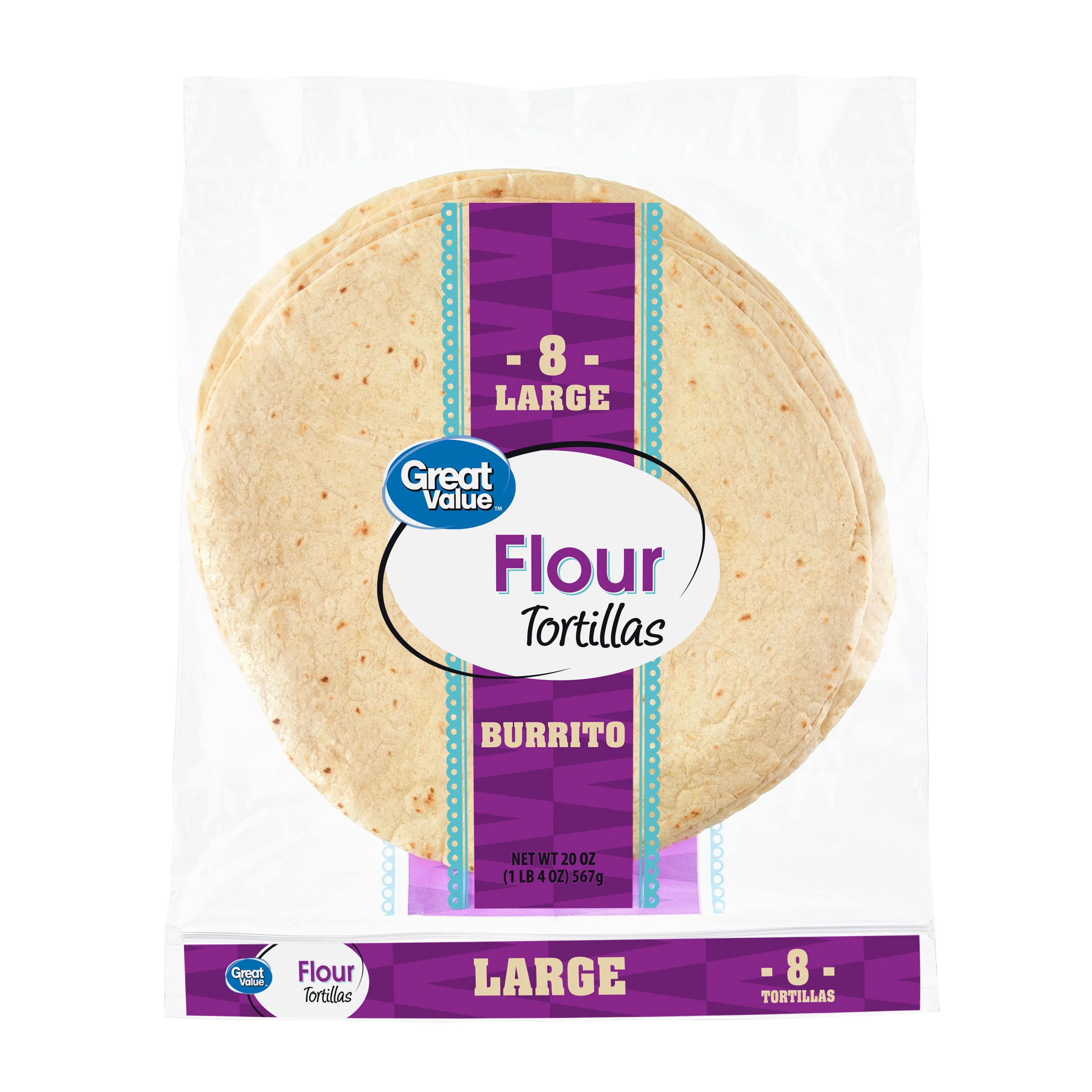 Great Value Burrito Flour Tortillas, 20 oz, 8 Count - Walmart.com | Walmart (US)
