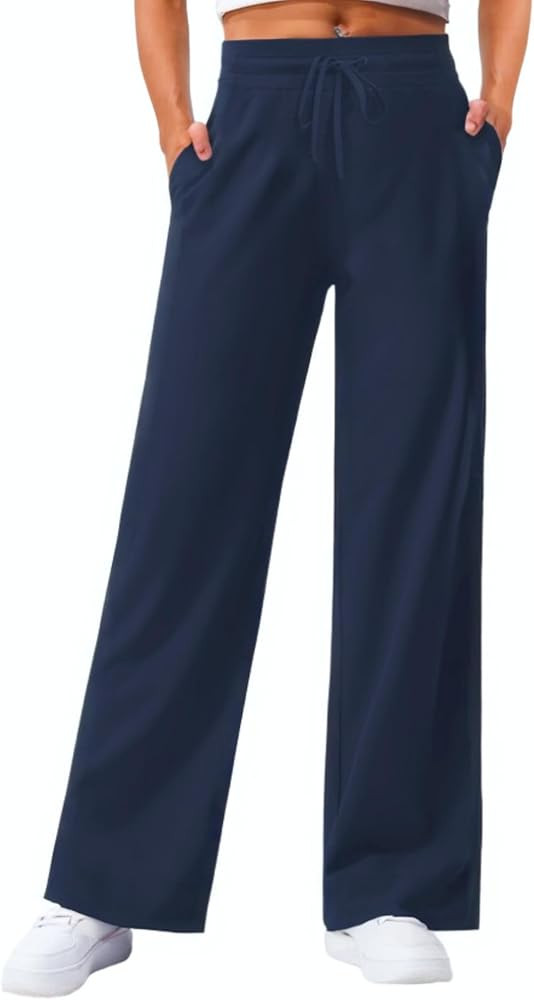 Womens Wide Leg Casual Pants High Waisted Lounge Pants Comfy Business Work Pants with Pockets | Amazon (US)