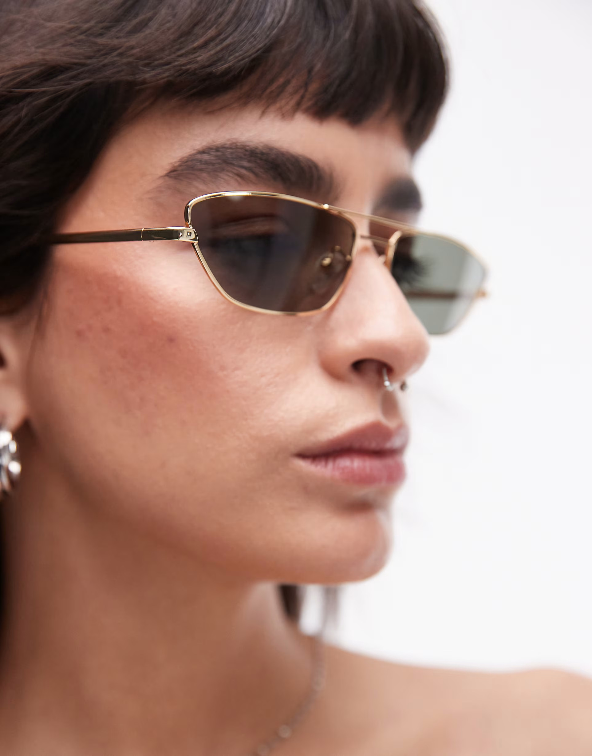 Topshop Rowan angled metal cat eye sunglasses in gold | ASOS (Global)