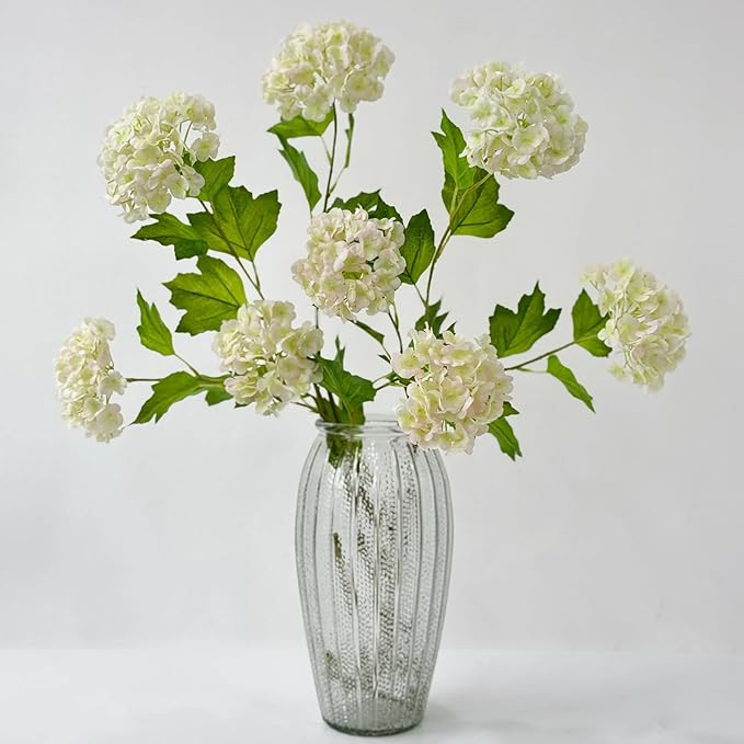 YalzoneMet RUZUQE 4 Pcs Pink Green Artificial Snowball Viburnum Flower 26.8‘’ Small Hydrangea... | Amazon (US)