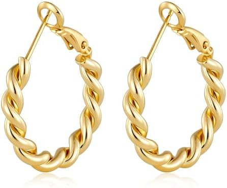 Chunky Gold Hoop Earrings for Women Trendy Hypoallergenic Earring Hoops | Amazon (US)